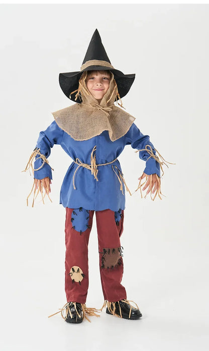 Boys Girls Scarecrow Costume Halloween Purim The Wizard of OZ Scarecrow Cosplay Outfit Fantasia Party Fancy Dress