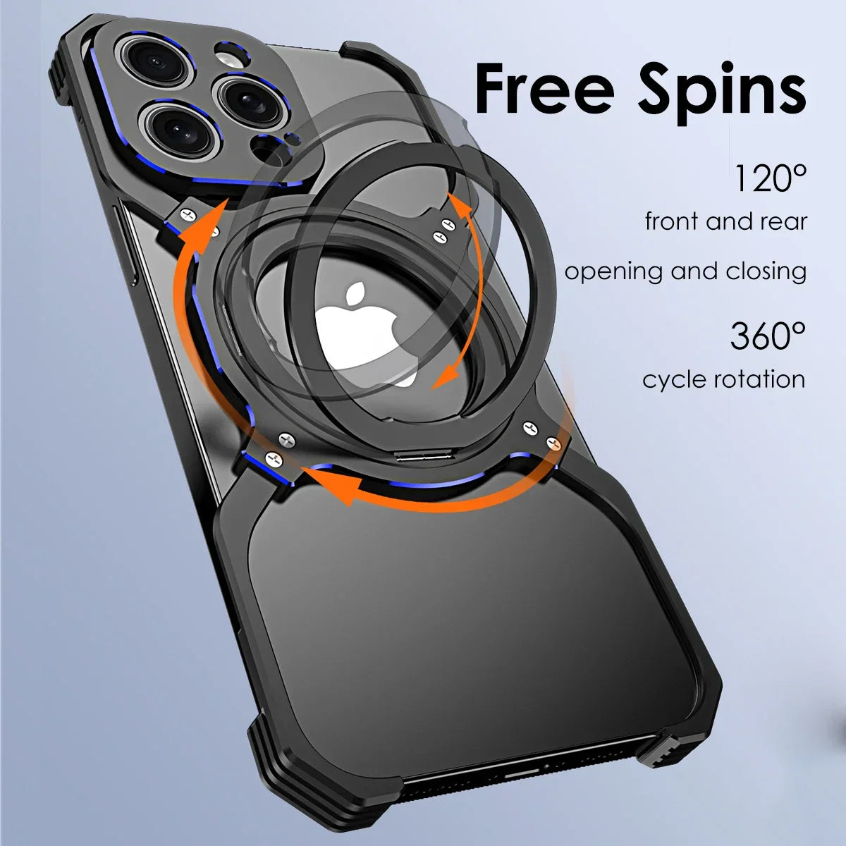 360° Stand Metal Rimless Magnetic Phone Case For iPhone 13 14 15 16 17 Pro Max Metal Bumper Lens Protection Metal Phone Cover