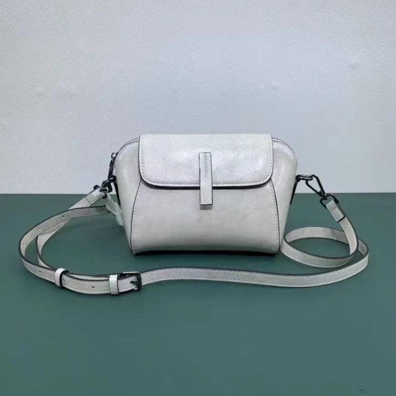 Women's Small Phone Bag Fashionable Oil Wax Cowhide Leather Handbag Versatile and Simple Shoulder Bag High Quality Crossbody Bag