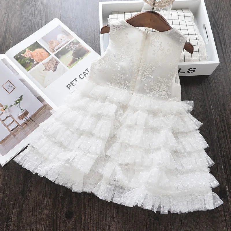 3-8Y Elegant Kid Girl Dress Tulle Layered Dress Sleeveless Princess Costume Wedding Party Costume Baby Girl Clothes Child A1123