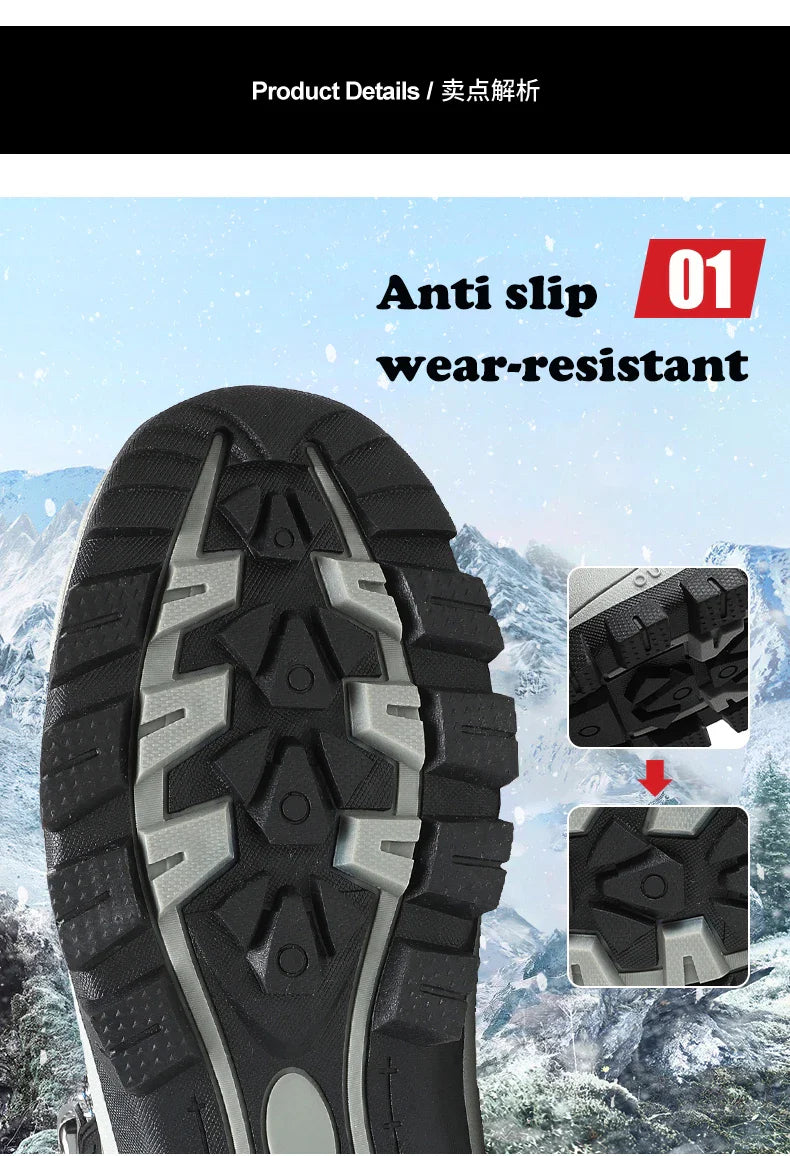 Men's Winter Snow Boots High Top Waterproof Sneakers Warm Plush Climbing Boots Plush Leisure Multi-Function Mountaineering Shoe