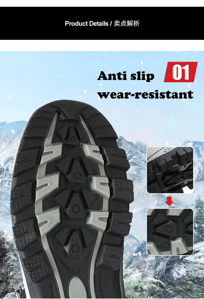 Men's Winter Snow Boots High Top Waterproof Sneakers Warm Plush Climbing Boots Plush Leisure Multi-Function Mountaineering Shoe