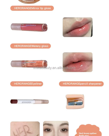 6Pcs Mini Makeup Set Lip Gloss Lip Tint Eyeliner Blush Eyeshadow Waterproof Long Lasting