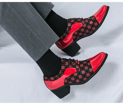 Luxury Red Men's High Heel Shoes 2024 Designer Pointed Wedding Formal Shoes Men Business Dress Shoes For Men Leather Oxfords