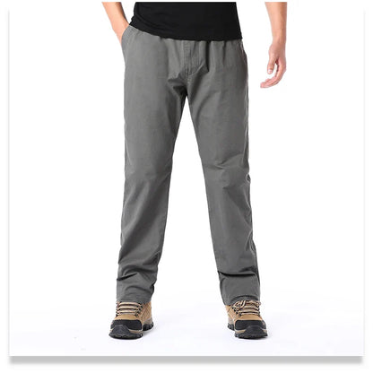 Men's Summer Casual Pants Cotton Thin Style Overalls Elastic Waist Outdoor Sports Loose Work Pants Trend Solid Color Pants