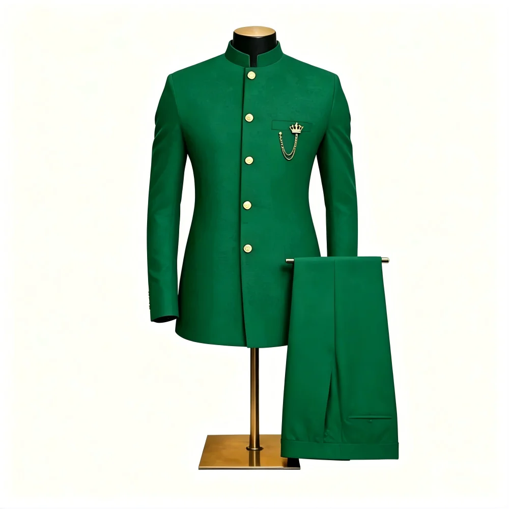 Men's 2-Piece Suit Casual Business Solid Color Turn-Down Collar Single Button Blazer Pants Ensemble Moda Masculina