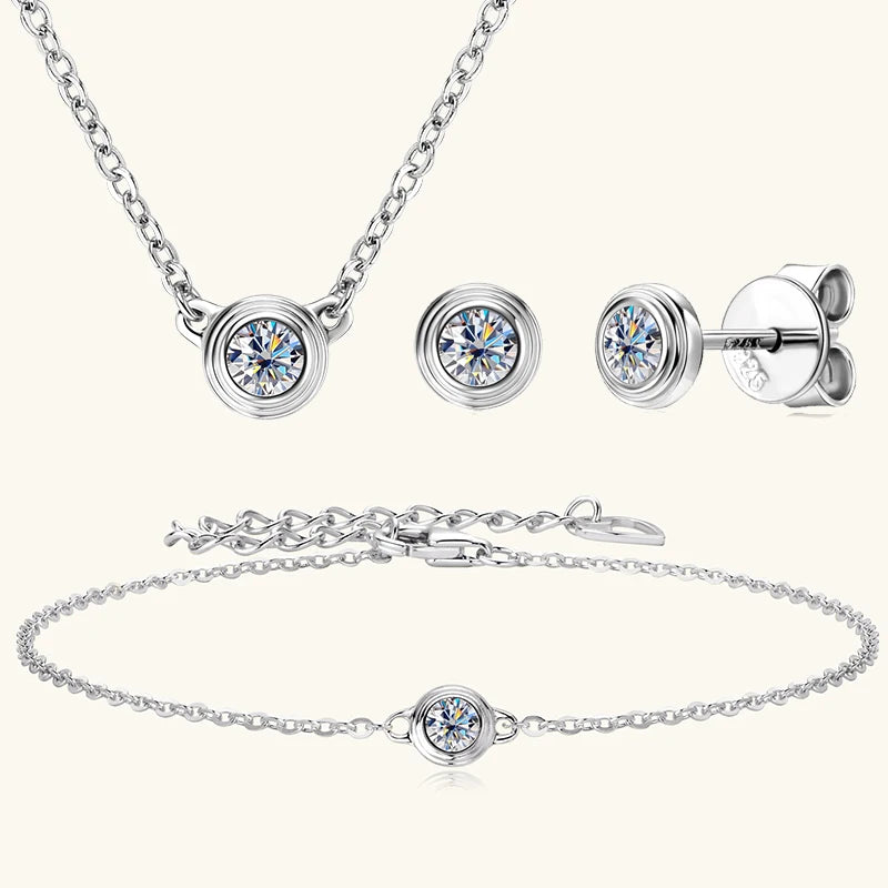 2025 Trendy 3mm Moissanite Jewelry Set 925 Silver Plated Rose Gold Necklace Bracelet Earrings Set for Women Valentine's Day Gift