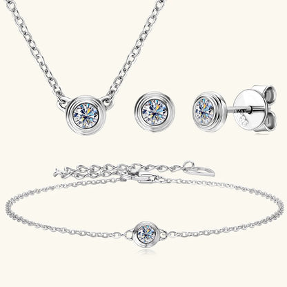 2025 Trendy 3mm Moissanite Jewelry Set 925 Silver Plated Rose Gold Necklace Bracelet Earrings Set for Women Valentine's Day Gift