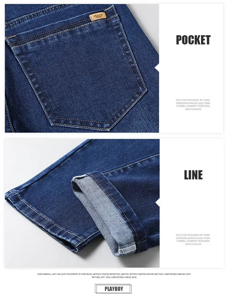 Tamanhos Grandes 40 42 44 46 2025 Nova Calça Casual Social Elástica Calça Jeans Azul Clássico Masculina Calça Jeans Solta Reta Masculina