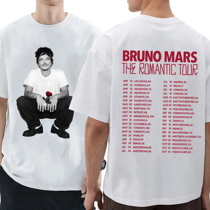 Bruno Mars The Romantic Tour T-shirt High Quality Graphic Cotton Tee Women Men Casual Clothing O-neck Short Sleeve Y2K T-shirts