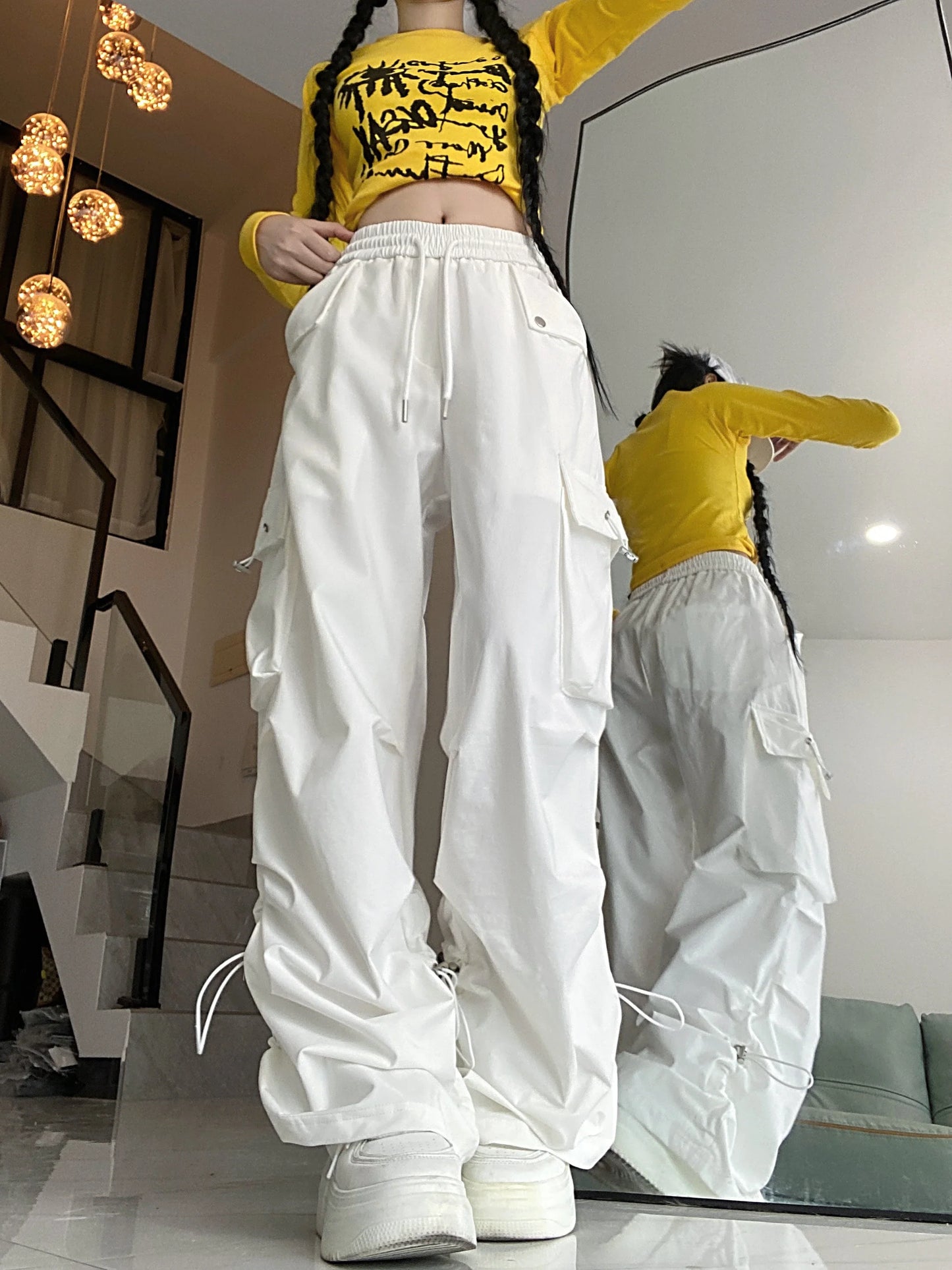 2026 New American Style Large Pocket Cargo Pants Women's Spring Summer Wide Leg Pants Loose Slimming Casual Sports Pants