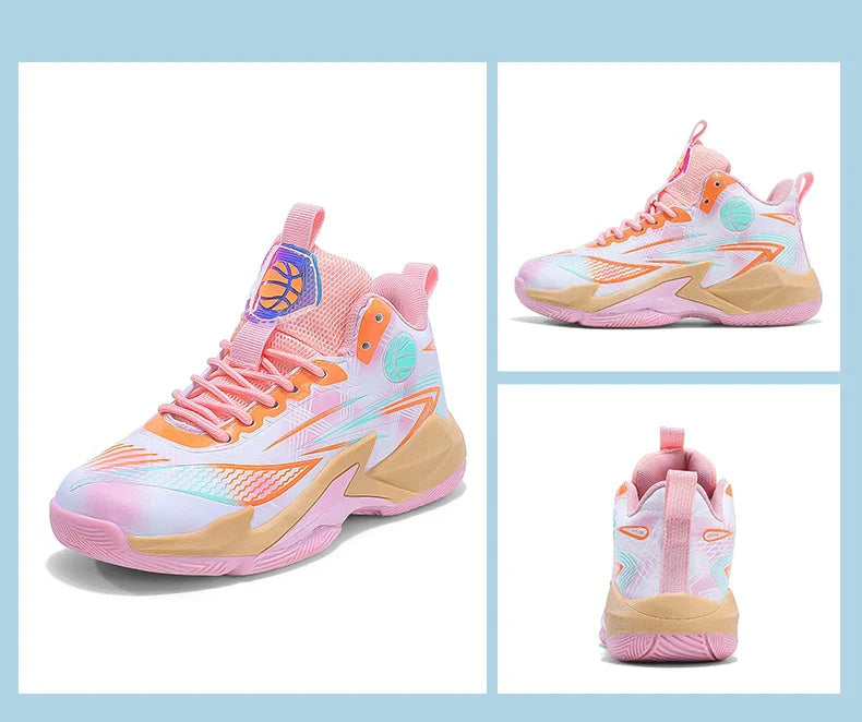 Children‘s Basketball Shoes Non-slip Breathable Basketball Training Sneakers Lace-up Boys Girls Basketball Boots Athletic Shoes