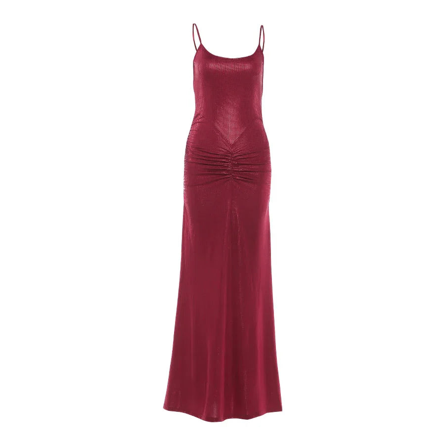 Glitter Sticker Dress Women Ruched Patchwork 2026 Summer Trend Elegant Birthday Party Backless Stretch Skinny Bodycon