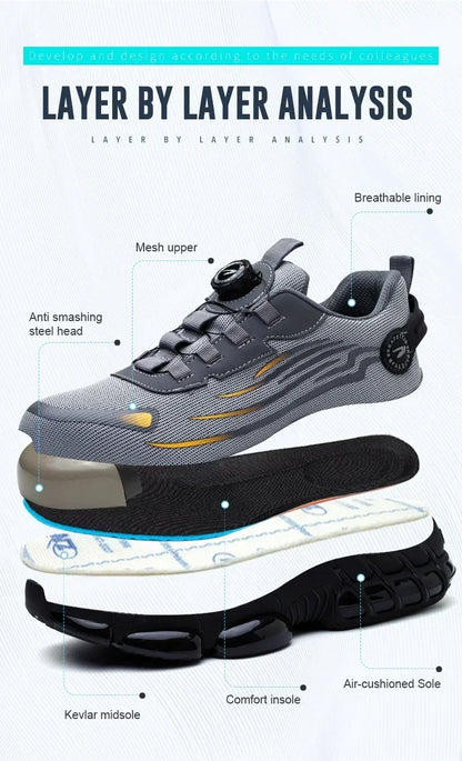 Men's Safety Work Shoes Anti-smash Anti-puncture Rotating Button Fashion Sport Boots Protective Security Men's Footwear