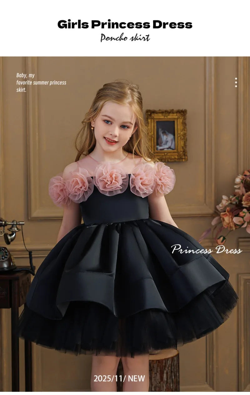 Summer Children's Birthday Party Princess Dress Little Girl Piano Host Costume Flower Girl Wedding Dress Kids Girls Dress
