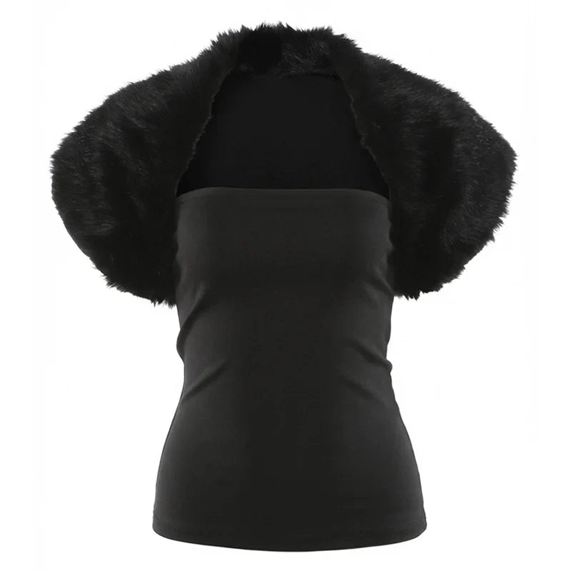 Trend Classic 2-Piece Set Women Sexy Furry Shawl+Sleeveless Tank Top Fashion Party Club Stretch Skinny Activi Outfits