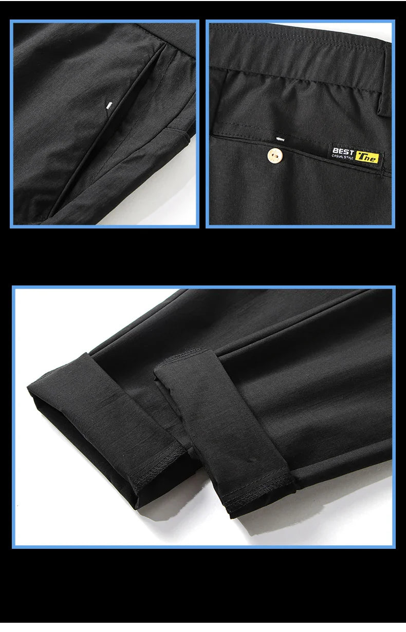 Business Thin Men's Breathable Pants Slim Straight High Elastic Slim Casual Pants Male Brand Clothing Khaki Gray Green Black