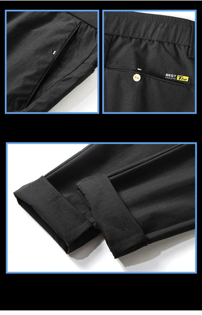 Business Thin Men's Breathable Pants Slim Straight High Elastic Slim Casual Pants Male Brand Clothing Khaki Gray Green Black