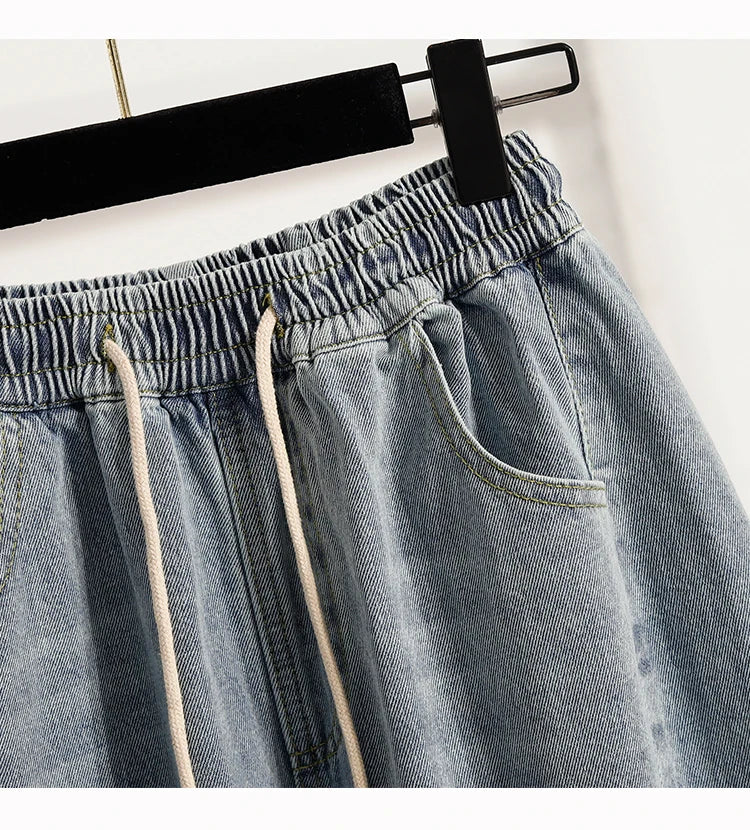Casual Plus Size Denim Shorts Woman Boyfriend Loose Wide Leg Jeans Short Pants Midi Bermudas Elastic High Waisted Shorts Women