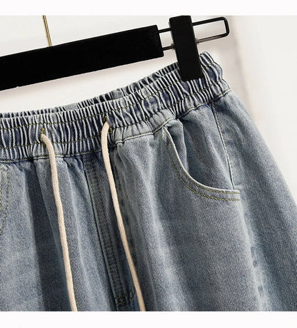 Casual Plus Size Denim Shorts Woman Boyfriend Loose Wide Leg Jeans Short Pants Midi Bermudas Elastic High Waisted Shorts Women