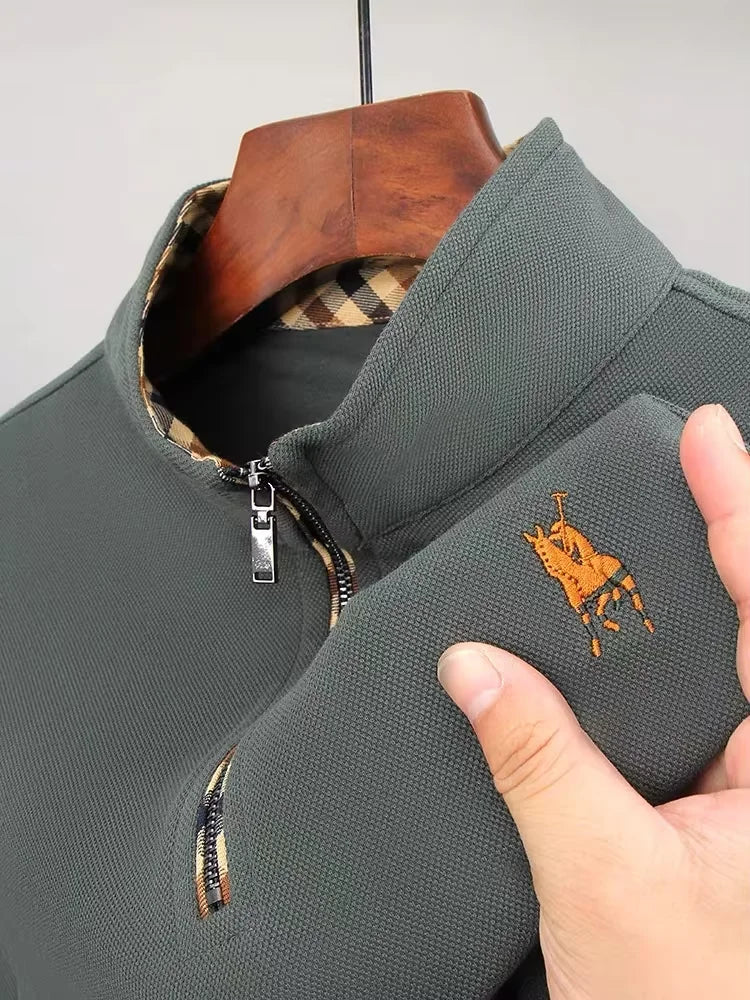 Luxury new Half Zipper Long Sleeve T-shirt 100% Cotton Brand Embroidered Stand Collar Men's Clothing Autumn Casual polo shirt