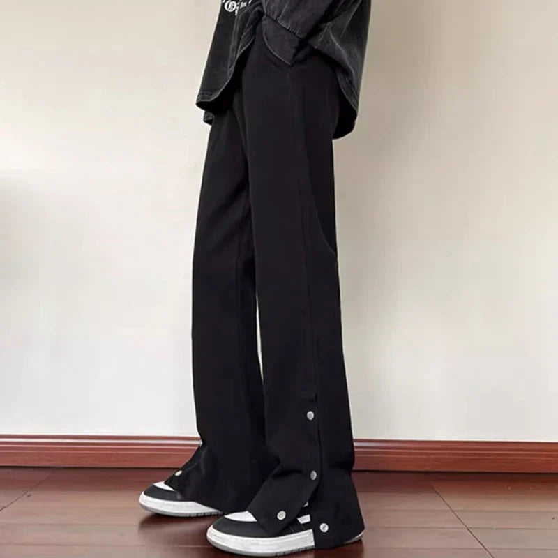 High Waist Jeans Women Black Baggy Straight Leg Denim Trousers