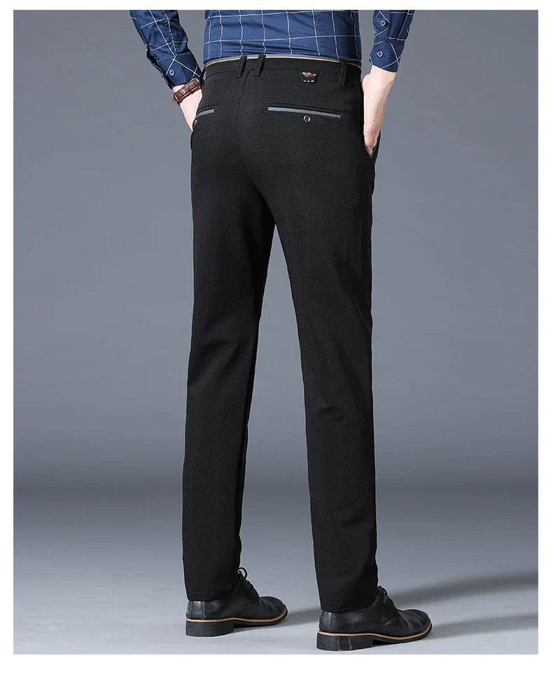 Winter New Classic Men's Fleece Casual Pants Thickened Straight Slim Warm Business Casual Office Male Velvet Trousers