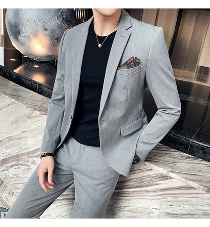 S-7XL Jacket + Pants / Luxurious High -end Brand Solid Color Men's Casual Business Slim Suit Two -piece Suit Groom Wedding Suit