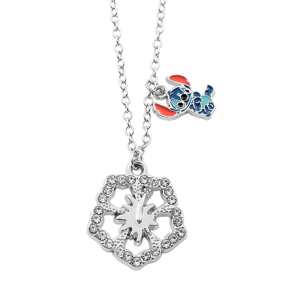 Stitch Cartoon Pendant Necklace Cute Filled Rhinestones Jewelry Personality Sweater Chain Gift for Fashion Lovers