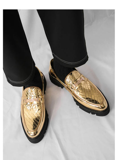 British Style Gold Luxury Loafers For Man Leather Shoes Design Pointed Toe Men's Dress Shoes Casual Wedding Formal Shoes Men