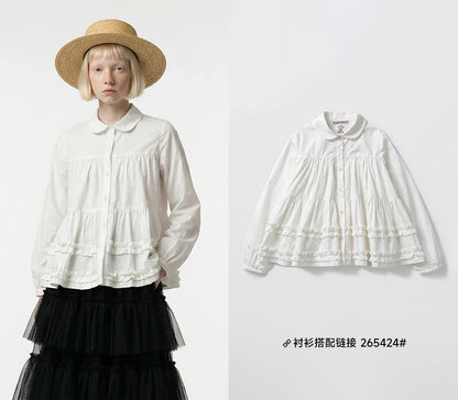 Forest style black cake skirt imakokoni spring Japanese mesh high waist mid length A-line skirt for women 265434