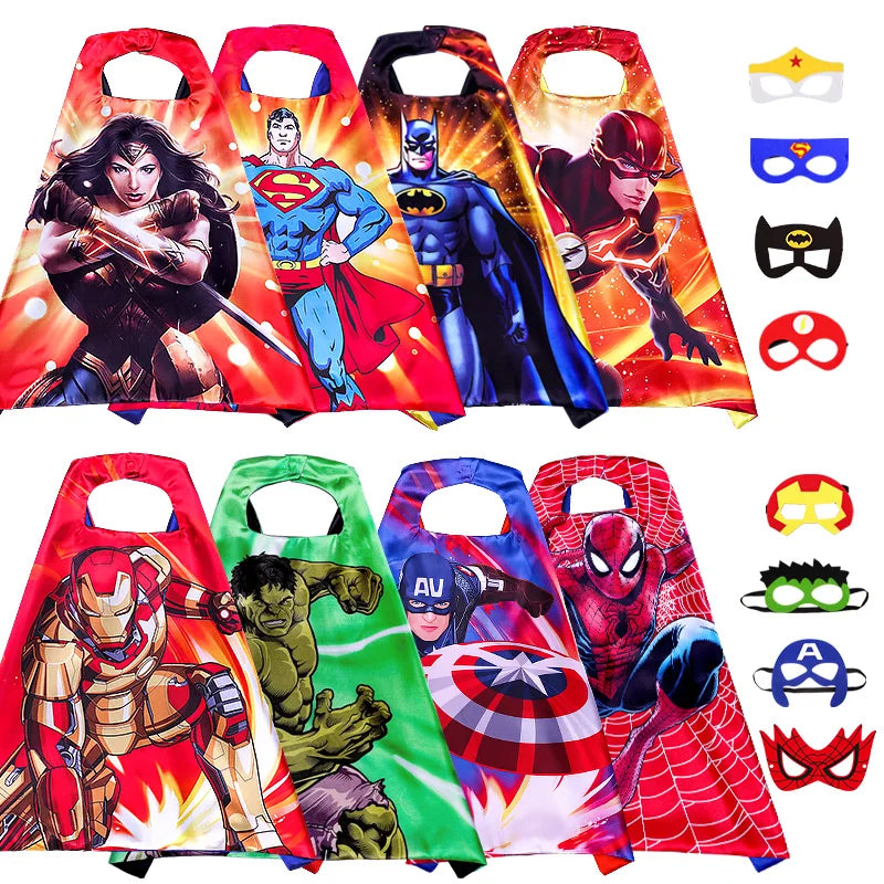 Halloween Child Movie Luxury Print Cloak Justice Superhero Spiderman Hulk Cosplay Cloak with Mask Gift for 3-12Y
