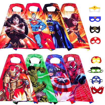 Halloween Child Movie Luxury Print Cloak Justice Superhero Spiderman Hulk Cosplay Cloak with Mask Gift for 3-12Y