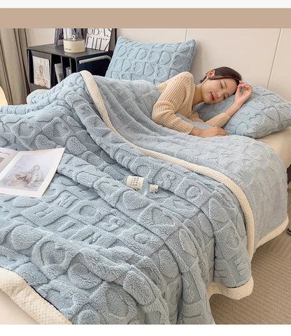 2025 new solid color taffle love blanket light blue fashion flannel office lunch break casual blanket, no pillowcase