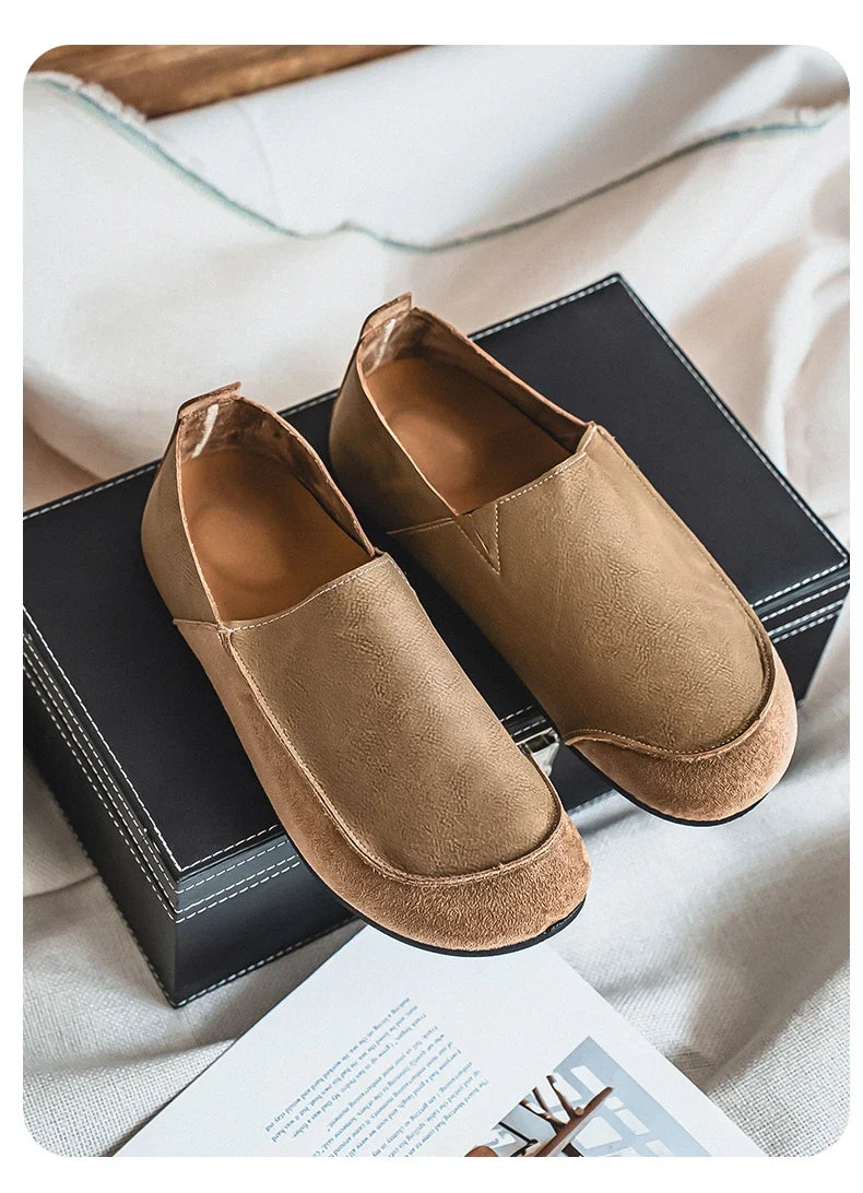 Man Loafers Outdoor Walking Fashion Mens Casual Shoes Soft Leather Comfort Half Slippers Breathable Lazy Driving Shoes