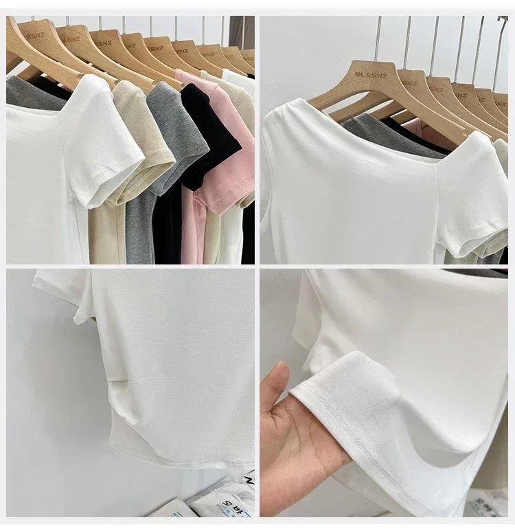 Womens Long Sleeve Off Shoulder T Shirts 2026 Tight Knit Sexy Slim Fitted Casual Women's Basic Tops Cropped T-Shirt