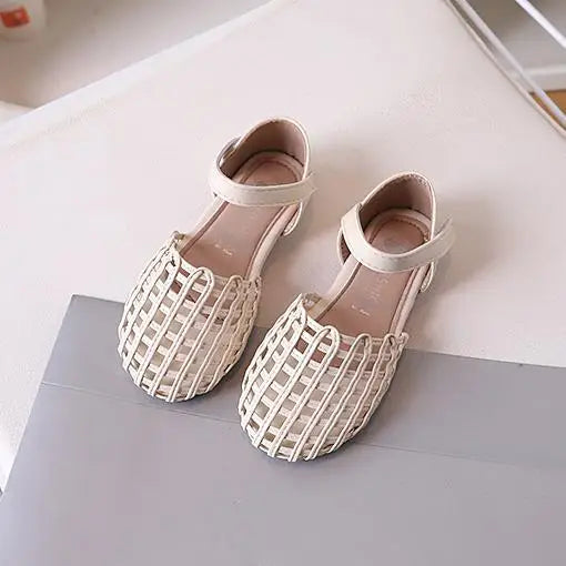 2026 Novel Roman Sandals for Little Girls Side Butterfly-knot Princess Weave Sandals Soft Breathable Hollow Shoes Child Girl