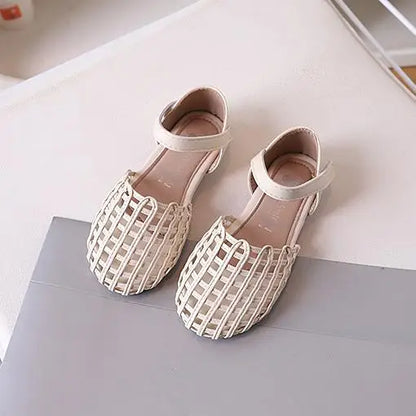 2026 Novel Roman Sandals for Little Girls Side Butterfly-knot Princess Weave Sandals Soft Breathable Hollow Shoes Child Girl