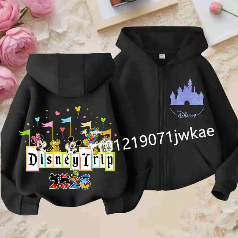 Boys and Girls Clothing Castle Pattern Kids Hoodie Jacket for Children 2026 Fashion Minnie Mickey Castle Zipper Hoodie Closure