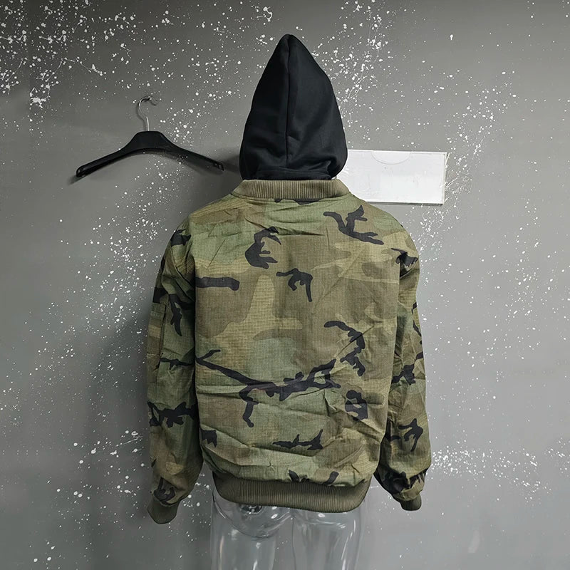 Camouflage Men's Hooded Jacket 2025 Spring Autumn New High Street Long Sleeve Korean Style Fashion Casual Male Tops 21E2824