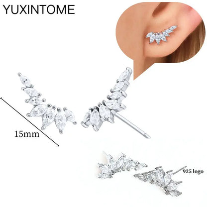 925 Sterling Silver Ear Needle Fashion Hoop Earrings White Crystal Luxury Women's Silver Earrings Wedding Women's Jewelry Gift