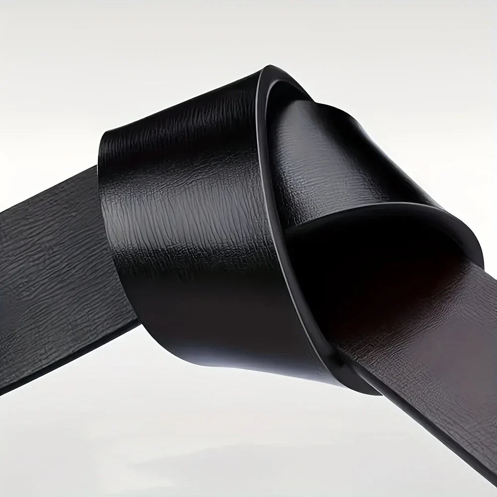 Men's belt made of synthetic leather with an automatic alloy buckle, durable and suitable for casual and semi-formal occasions.