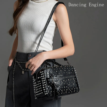 Women's bag luxury designer purses and handbags Shoulder bags vintage Rivet tote bag for women Large capacity travel bag purse