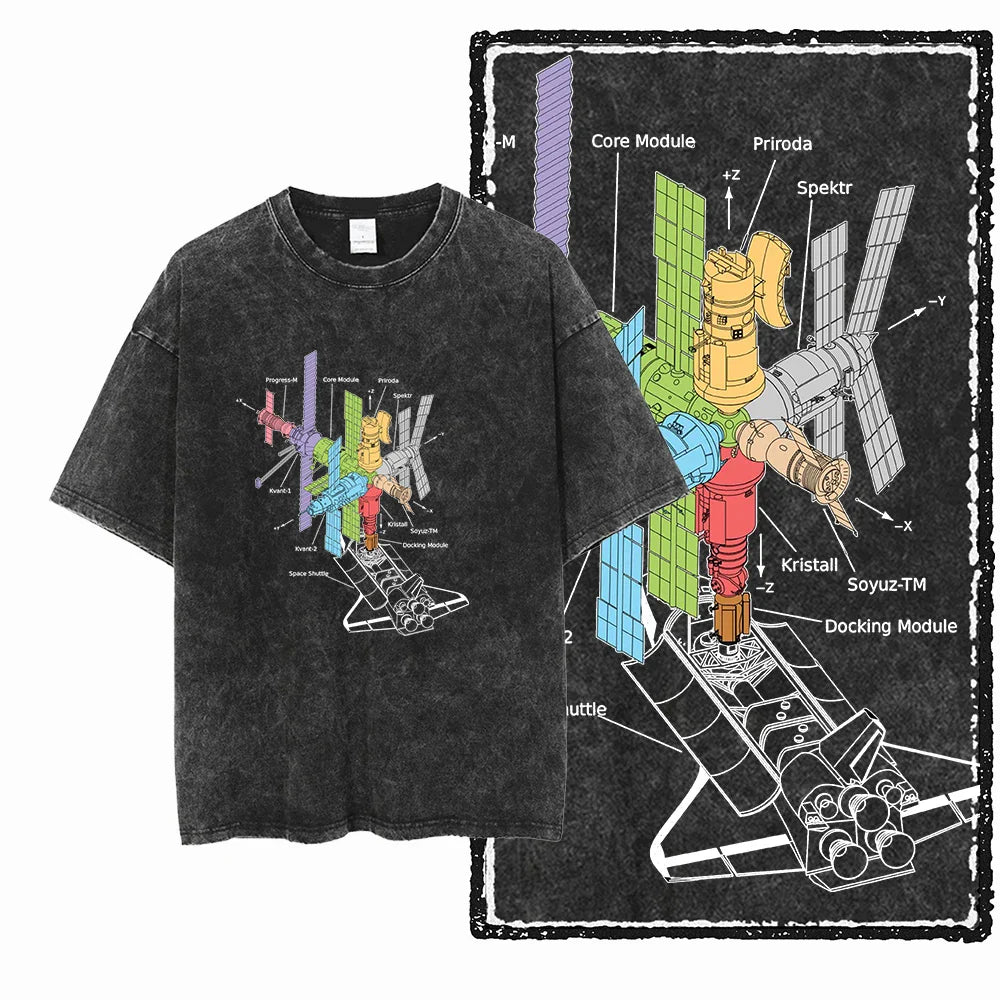 SA ASTRONAUT SPACE THEMES Printed Cotton Acid Washed Graphic Unisex T Shirt Cool Streetwear Men Tshirts Big Size Tee for men