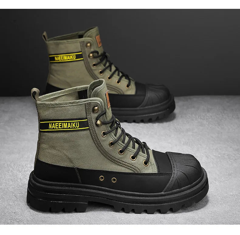 Men's boots four seasons high-top casual boots canvas boots soft-soled non-slip thick-soled outdoor boots fashion tooling boots