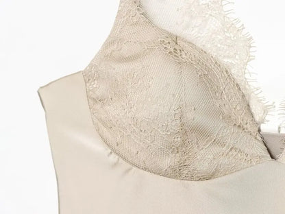 Women's Satin Lace Camisole - Sexy V-Neck Sleeveless Top for Summer, Perfect for Party & Beach Outfits, Comfortable Silky Feel