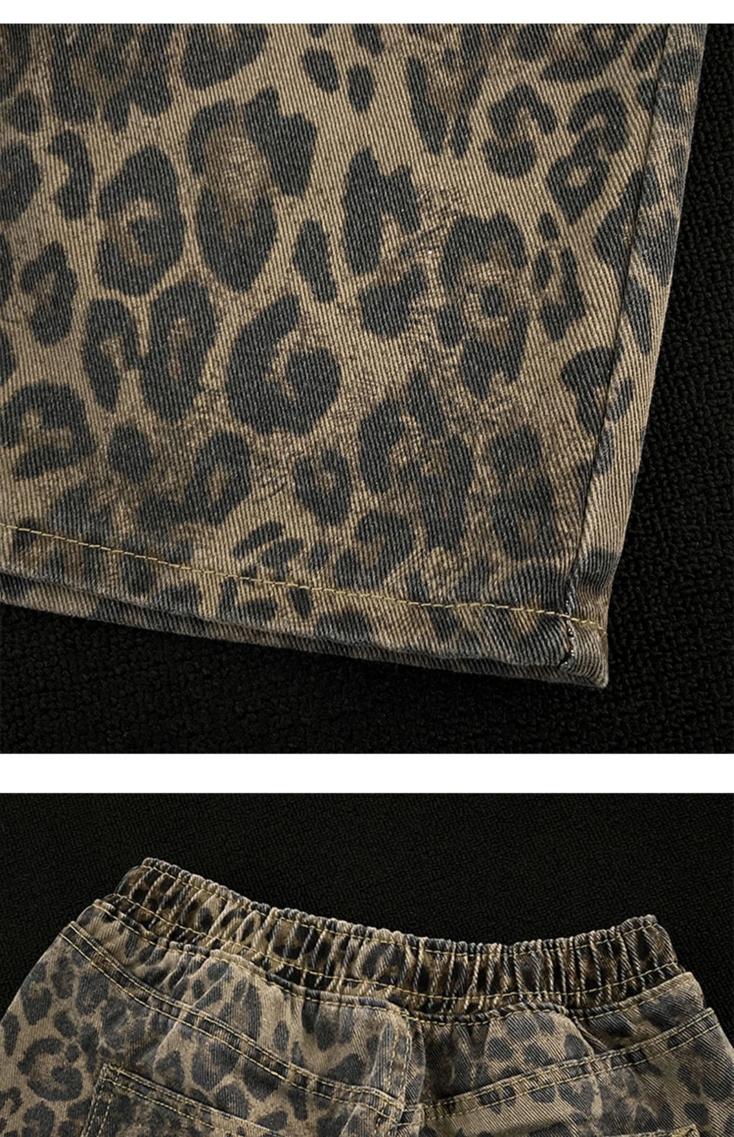 Men Leopard Denim Shorts Summer Thin American High Street Drawstring Casual Pants Loose Popular Versatile Handsome Trousers