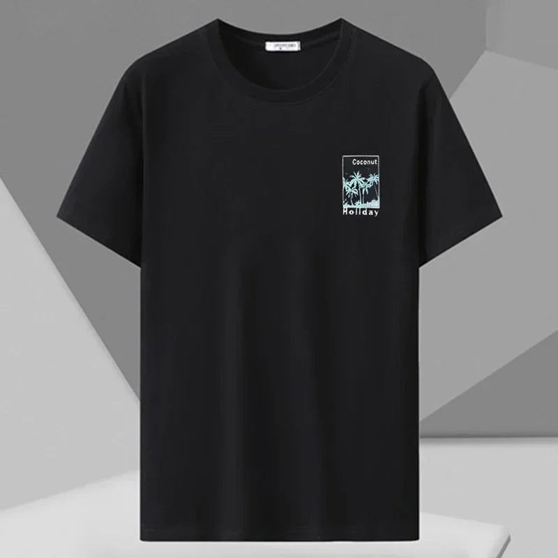 Men's Printed T-shirt Plus Size Black Tops 110-180kg 5XL 6XL 7XL 100% Cotton Loose Oversized Tees Big Size Men Clothing 티셔츠