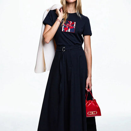 Women's T-shirt Summer New High Quality Round Neck Embroidered Texture Top