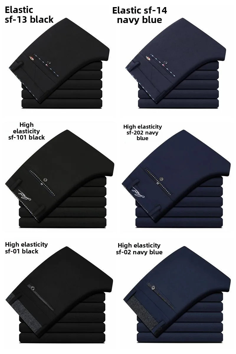 Men's Stretch Dress Pants Wrinkle Free, Slim Fit Business Trousers for Office, Spring Summer Lightweight Chino Slacks Black Blue